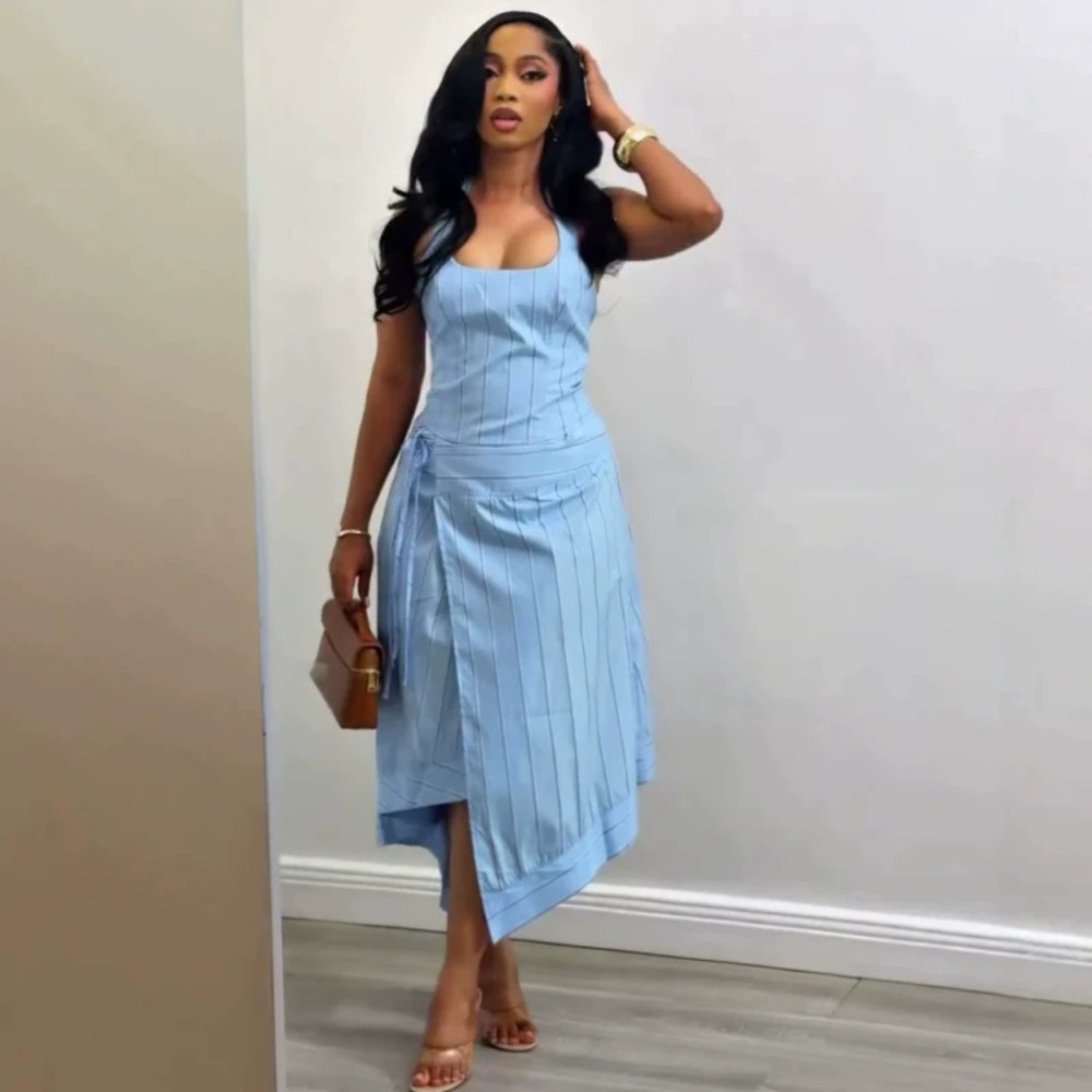 Stylish African Square Neck Bustier Strappy Long Dress